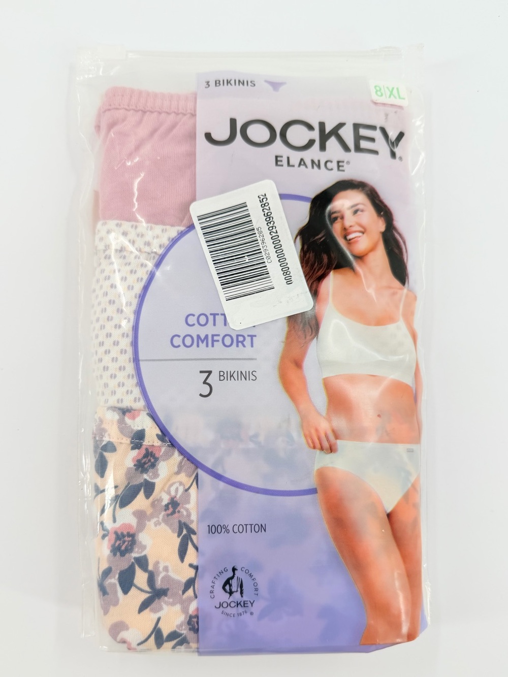 Jockey Elance Cotton Comfort Bikini Underwear 3-Pack Size 8 XL Floral Pink New